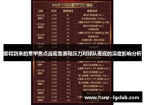 即将到来的意甲焦点战密集赛程压力对球队表现的深度影响分析